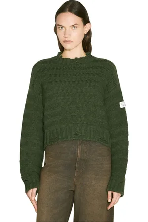Maison Margiela Strik, Dame, Grøn, S, Uld, Cropped Crewneck Sweater