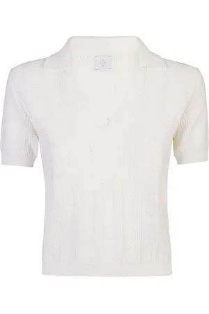 ELEVENTY Strik, Dame, Hvid, XS, Bomuld, Bomulds V-hals Poloshirt