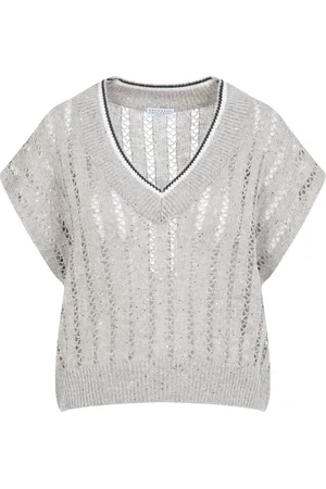 Brunello Cucinelli Strik, Dame, Grå, XS, Uld, Nøgen Neutrals Sweater Stilfuld Komfort