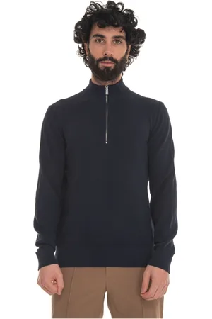 HUGO BOSS Strik, Herre, Blå, S, Bomuld, Ebrando-P Halv Zip Trøje