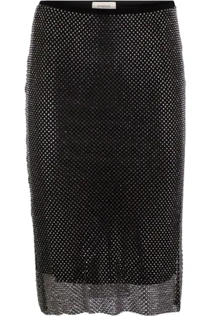 Sportmax Nederdel, Dame, Sort, L, Polyester, Mesh Nederdel med Rhinestones