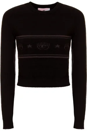 Chiara Ferragni Strik, Dame, Sort, XL, Uld, Strik Langærmet