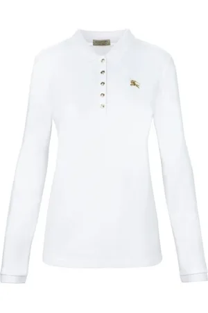Burberry Top, Dame, Hvid, XL, Bomuld, Langærmet Polo med Knapper