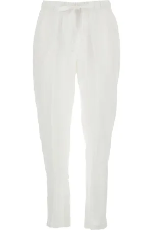 SEMICOUTURE Bukser, Dame, Hvid, S, Linned, Hvide Linned Bukser med Snøre i Taljen