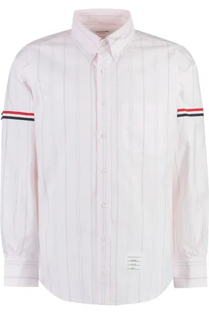 Thom Browne Skjorte, Herre, Lyserød, XL, Bomuld, Stribet bomuldsskjorte med tricolor detalje