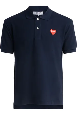Comme des Garçons Top, Herre, Blå, XL, Bomuld, Navyblå poloshirt med rødt hjerte