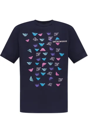 Emporio Armani Top, Dame, Blå, M, Bomuld, Jersey T-shirt med ørne print