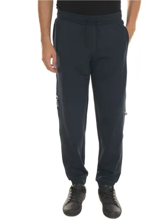 EA7 Bukser, Herre, Blå, L, Bomuld, Logo Fleece Bukser med Snøre i Taljen