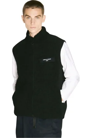 Comme des Garçons Jakke, Herre, Sort, S, Uld, Ribstrikket vest i uldblanding