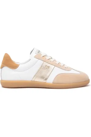 Nero Giardini Sko, Dame, Hvid, 39 EU, Læder, Hvide og beige lædersneakers med gyldne metalldetaljer