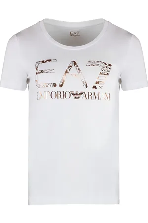 EA7 Top, Dame, Hvid, 2XS, Bomuld, Farverig Print Modal Bomulds T-shirt