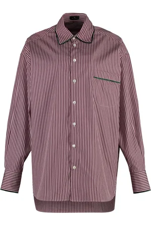 Etro Bluser & Skjorter, Dame, Rød, XS, Bomuld, Stribet bomuldsskjorte med fløjlsdetaljer