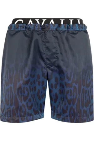 Roberto Cavalli Badetøj, Herre, Blå, 3XL, Polyester, Animal Print Logo Badeshorts