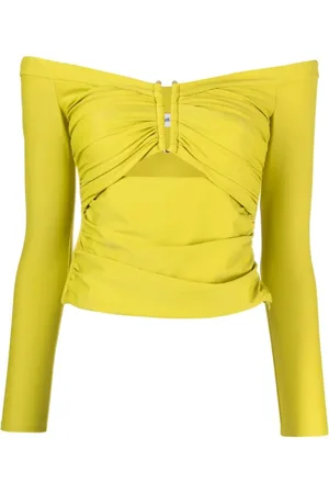 Self-Portrait Top, Dame, Grøn, 2XS, Uld, Grøn Cut-Out Off-Shoulder Top