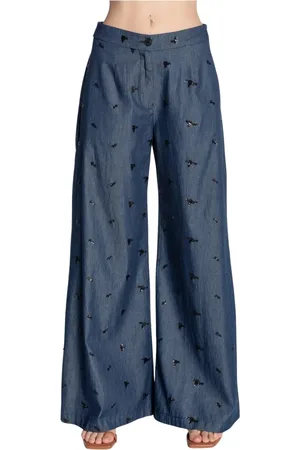 Kaos Bukser, Dame, Blå, S, Denim, Denim bukser med pailetbroderi