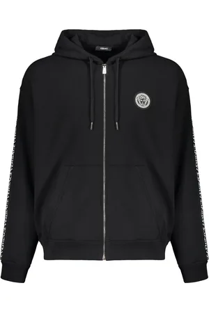VERSACE Sweathshirts & Hoodies, Herre, Sort, S, Bomuld, Logo Patch Zip Hoodie Bomuld Polyester