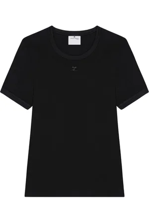 Courrèges Top, Dame, Sort, S, Bomuld, Sort T-shirt med Rund Hals