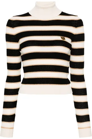 Elisabetta Franchi Strik, Dame, Sort, S, Uld, Stribet Metallisk Sweater