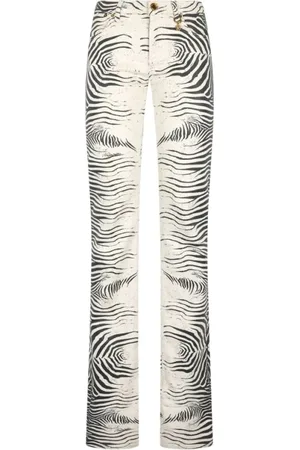 Roberto Cavalli Bukser, Dame, Sort, XS, Bomuld, Hvide Tigress Print Stretch Bomuldsbukser