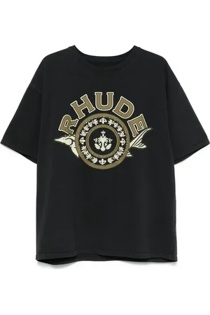 Rhude Top, Herre, Sort, XL, Bomuld, Sort Trykt Crew Neck T-shirt
