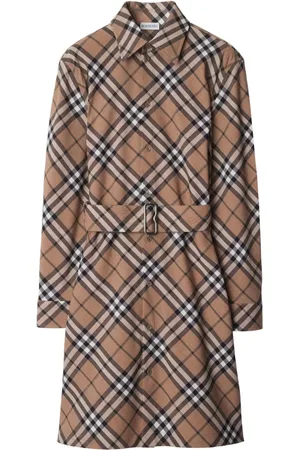 Burberry Kjole, Dame, Brun, 2XS, Uld, Brun Knap Kjole med Bælte