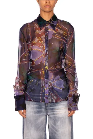 Dsquared2 Bluser & Skjorter, Dame, Blå, XS, Semi-Transparent Skjorte