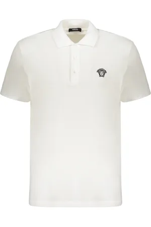VERSACE Top, Herre, Hvid, 2XL, Bomuld, Broderet bomuldspolo med logo