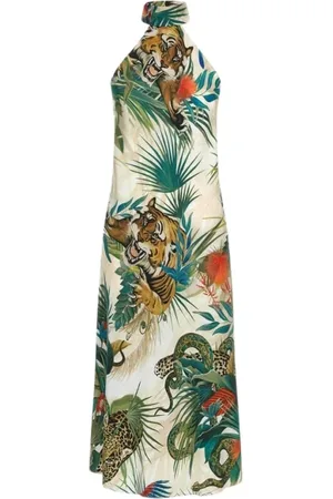 Roberto Cavalli Kjole, Dame, Flerfarvet, 2XS, Grøn Jungle Print Mini Kjole