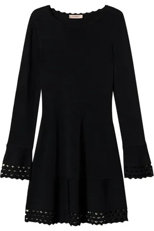 Twin-Set Kjole, Dame, Sort, XS, Sort Strik Mini Kjole med Geometrisk Mønster