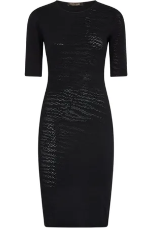 Roberto Cavalli Kjole, Dame, Sort, S, Uld, White Tigress Uld Midi Kjole