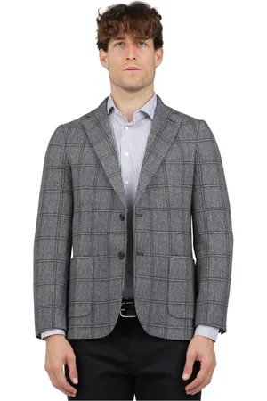 Circolo Jakke, Herre, Blå, XL, Bomuld, Windowpane Single-Breasted Jakke