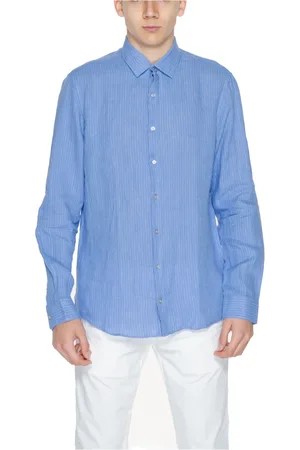 Calvin Klein Skjorte, Herre, Blå, M, Linned, Blå Nålestribet Linnedskjorte