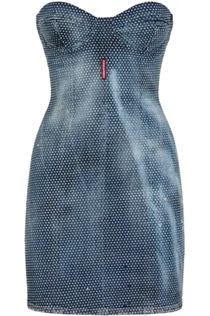 Dsquared2 Kjole, Dame, Blå, XS, Denim, Denim Bustier Minikjole med Nitter