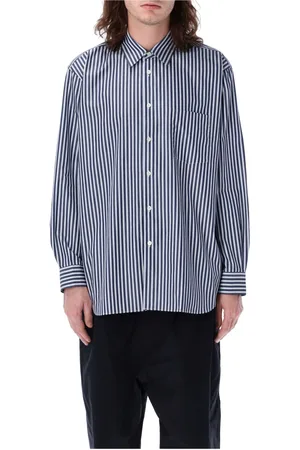 Comme des Garçons Skjorte, Herre, Blå, M, Bomuld, Stribet Bomuldsskjorte Stilfuld Spids Krave