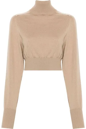 Sportmax Strik, Dame, Brun, XL, Uld, Uldstrikket Rullekrave Sweater