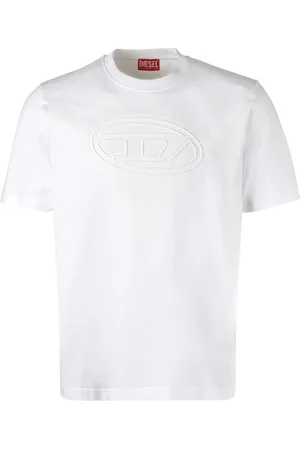 Diesel Top, Herre, Hvid, L, Bomuld, Embossed Oval Logo Crew-neck T-shirt