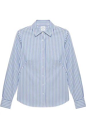 Brooks Brothers Bluser & Skjorter, Dame, Blå, XL, Bomuld, Fitted Stretch Supima Bomulds Non-Iron Multi Stripe Skjorte