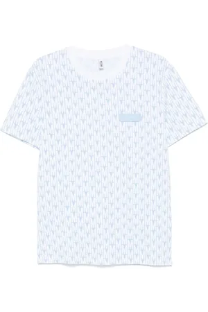 Moschino Top, Herre, Blå, L, Logo Patch Crew Neck T-shirts
