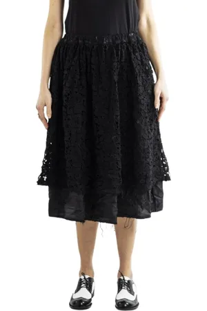 Comme des Garçons Nederdel, Dame, Sort, M, Polyester, Floral Lace Flared Skirt