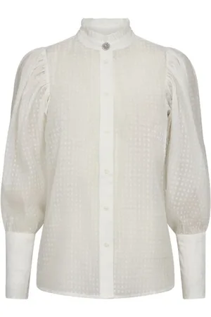 Co`Couture Bluser & Skjorter, Dame, Hvid, S, Organza, Organza Puff Skjorte - Hvid med Sølvknap