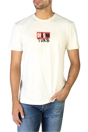 Diesel Top, Herre, Hvid, XS, Bomuld, Applique Rundhals T-shirt