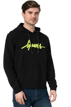 Guess Sweathshirts & Hoodies, Herre, Sort, S, Bomuld, Sort og Gul Hættetrøje