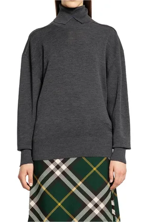 Burberry Strik, Dame, Grå, M, Uld, Grå turtleneck sweater med slids foran