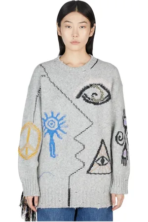 Stella McCartney Strik, Dame, Grå, M, Uld, Grafisk Broderet Uld Sweater