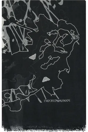 Emporio Armani Tilbehør, Herre, Sort, ONE SIZE, Linned, Chic Printet Tørklæde med Flossede Kanter