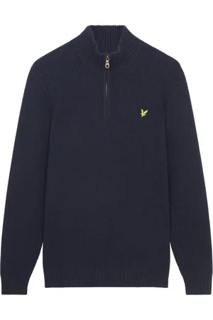 Lyle & Scott Strik, Herre, Blå, 2XL, Uld, Ribstrikket Quarter Zip Jumper