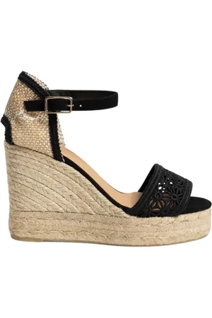 Castaner Sko, Dame, Sort, 36 EU, Suede, Sort Hæklet Espadrille med Kilehæl