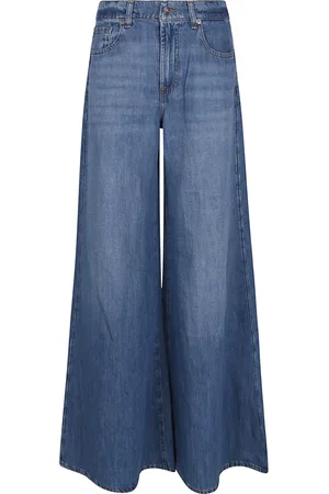 7 for all Mankind Jeans, Dame, Blå, W24, Linned, Wide Jeans