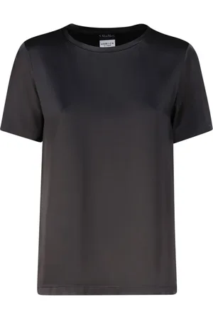 Max Mara Top, Dame, Sort, 3XS, Satin, Crew Neck Satin T-Shirt
