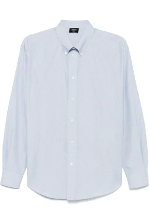 Fendi Skjorte, Herre, Blå, 2XL, Bomuld, Logo Print Buttoned Shirt